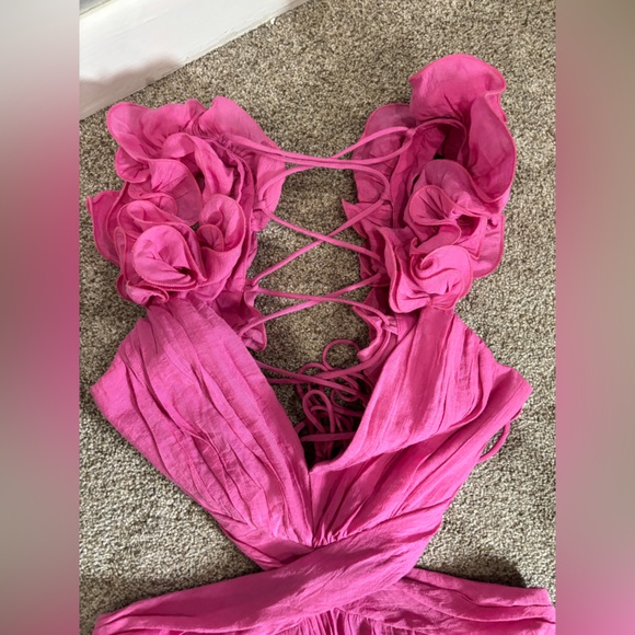 Selfie Leslie Madara Laced Back Ruffle Dress Hot Pink Large Resortwear Vacation - Picture 8 of 13